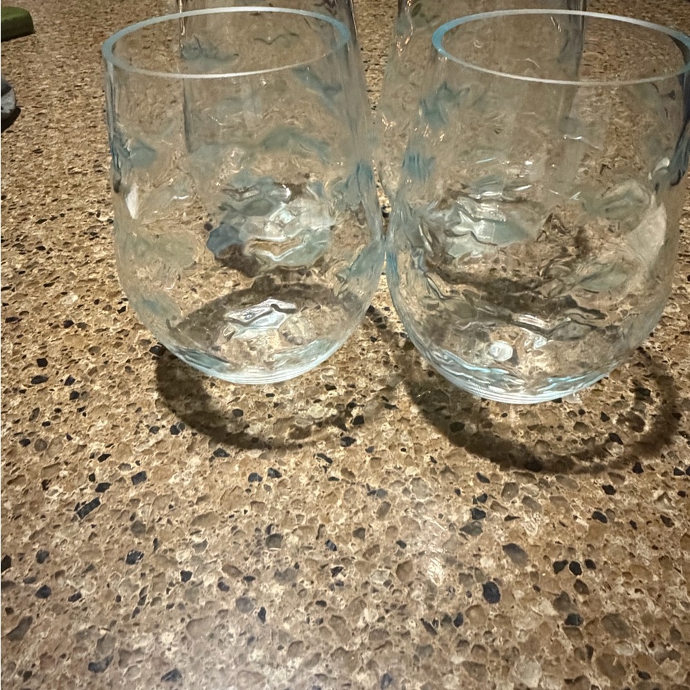 Light Blue Textured Plastic  Stemless Wine Glasses - Set of 4